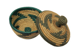 African woven basket and cover.